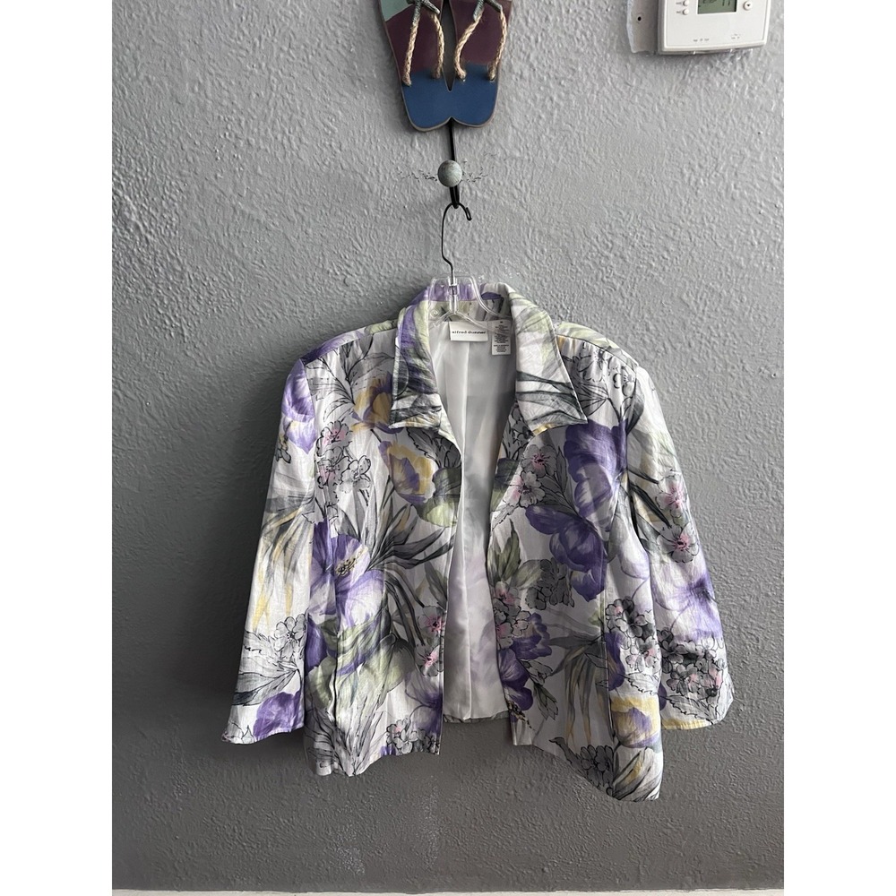 Alfred Dunner White Purple Blazer Womens Size 20‎ Lined Open Front